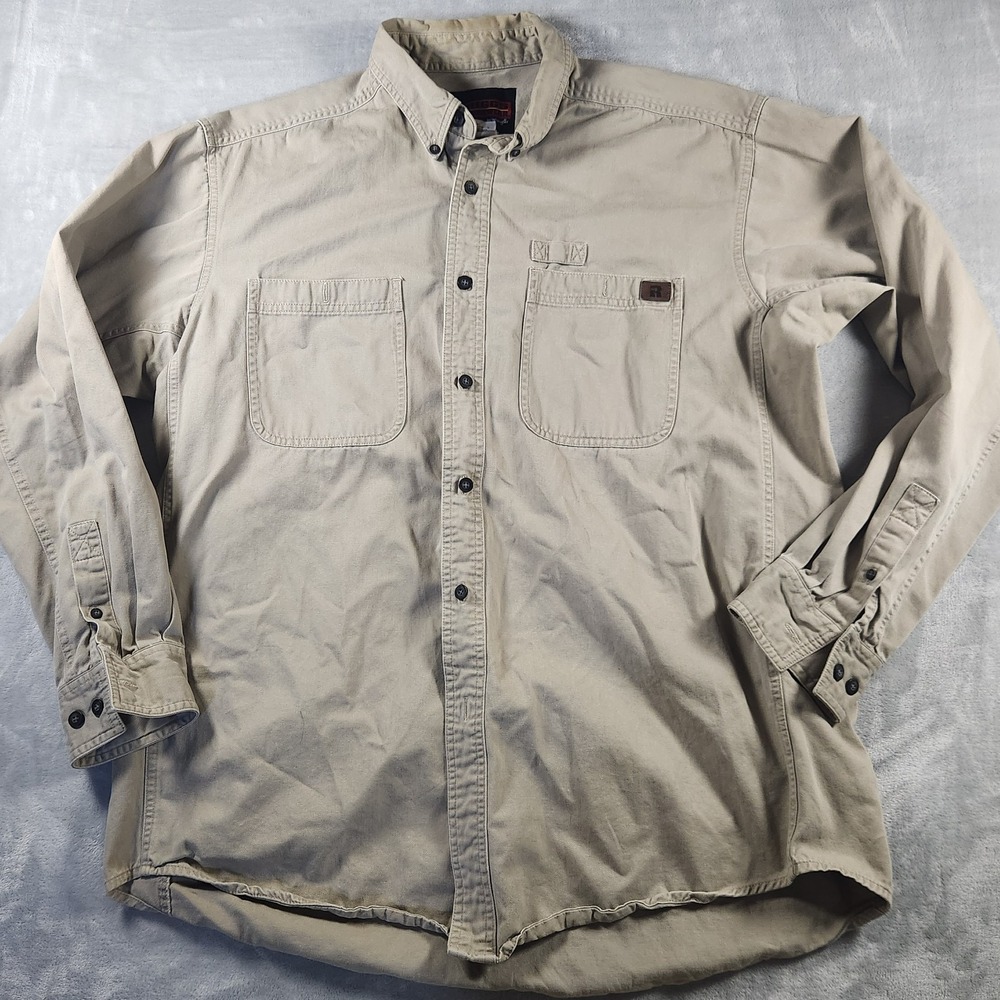Wrangler Riggs Workwear Mens Khaki Shirt Size XL Long Sleeve Outdoor Casual